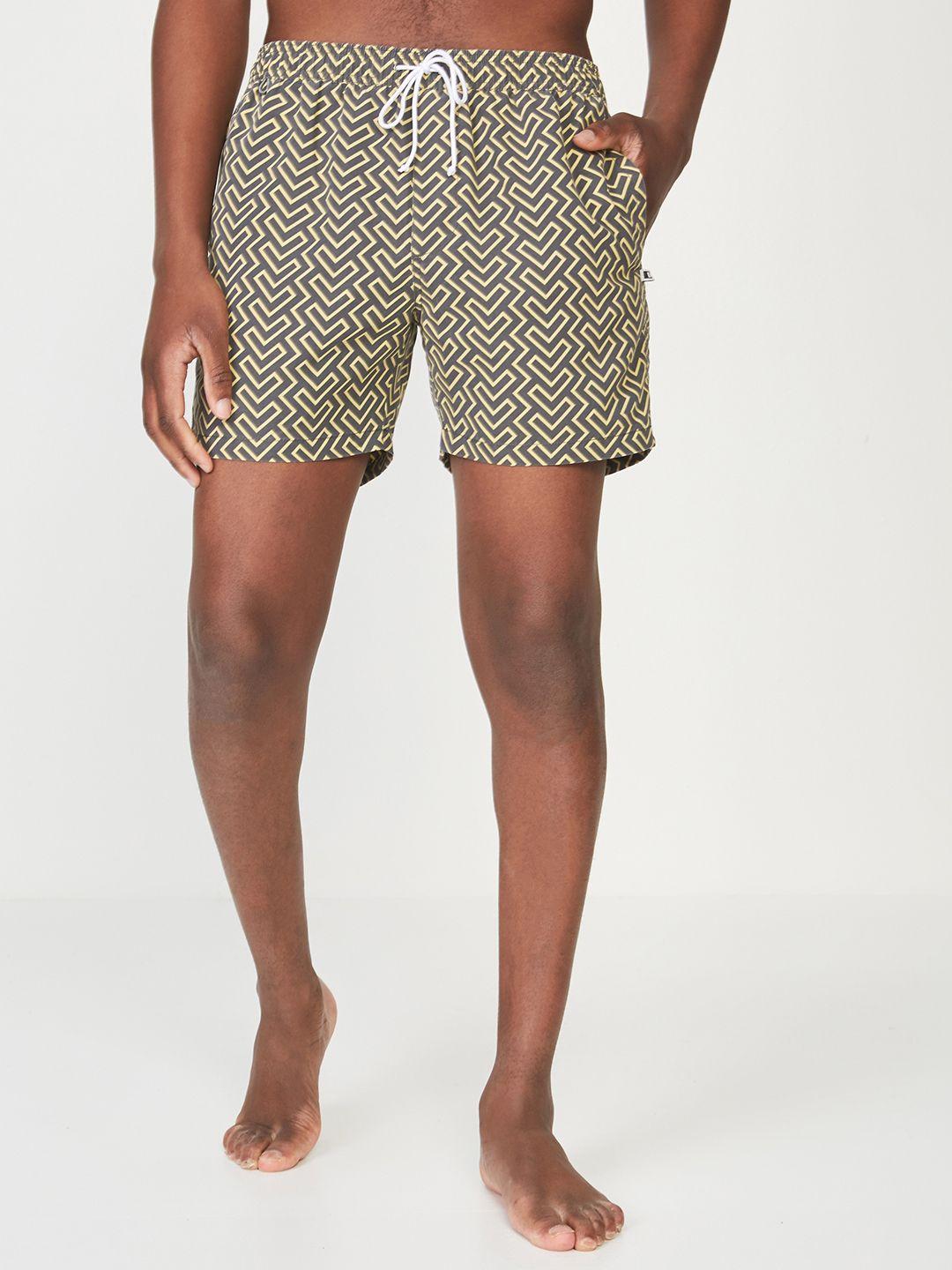 cotton on men grey & yellow printed regular fit regular shorts