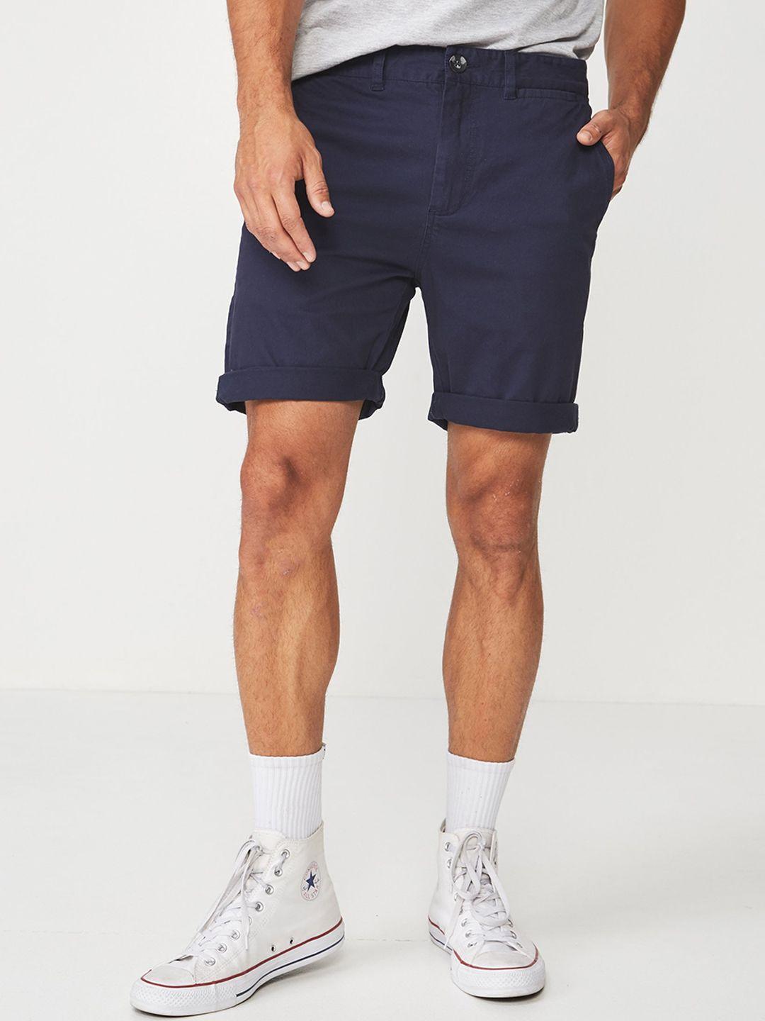 cotton on men navy blue solid regular fit chino shorts