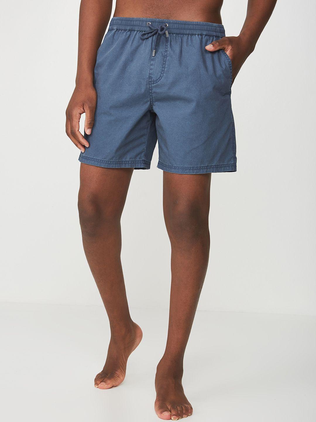 cotton on men navy blue solid regular fit denim shorts