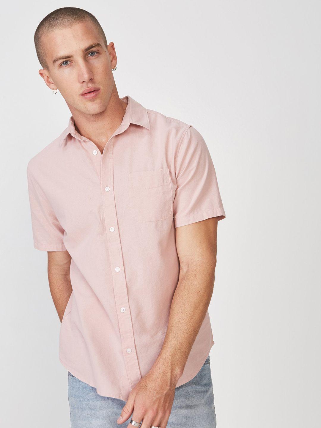 cotton on men pink slim fit solid casual shirt