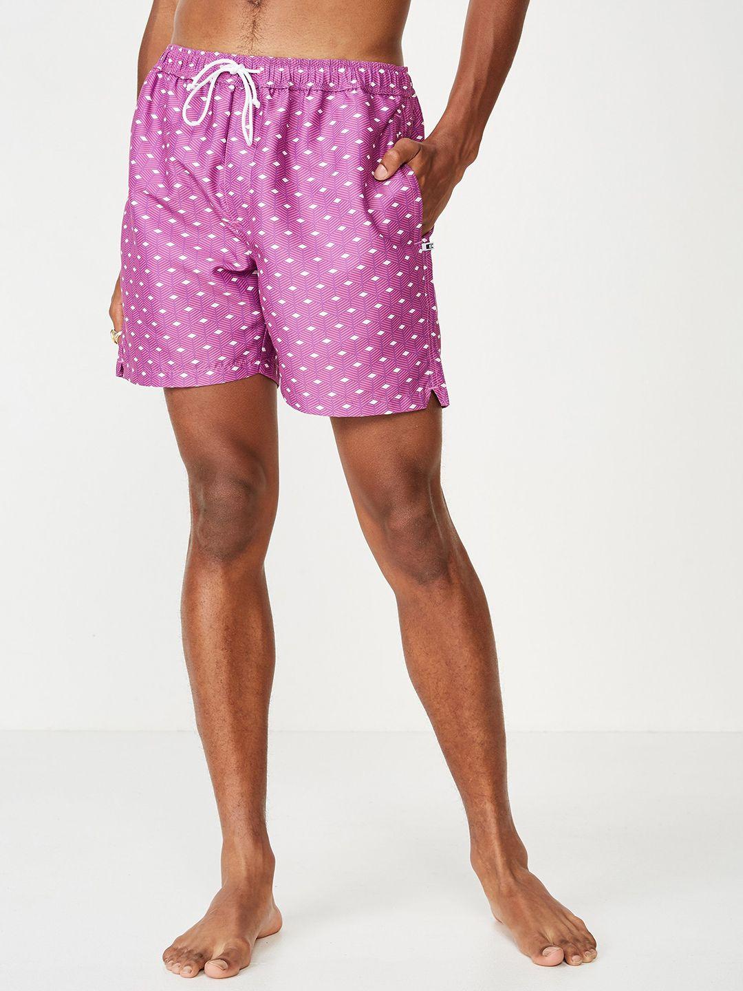 cotton on men purple printed regular fit regular shorts