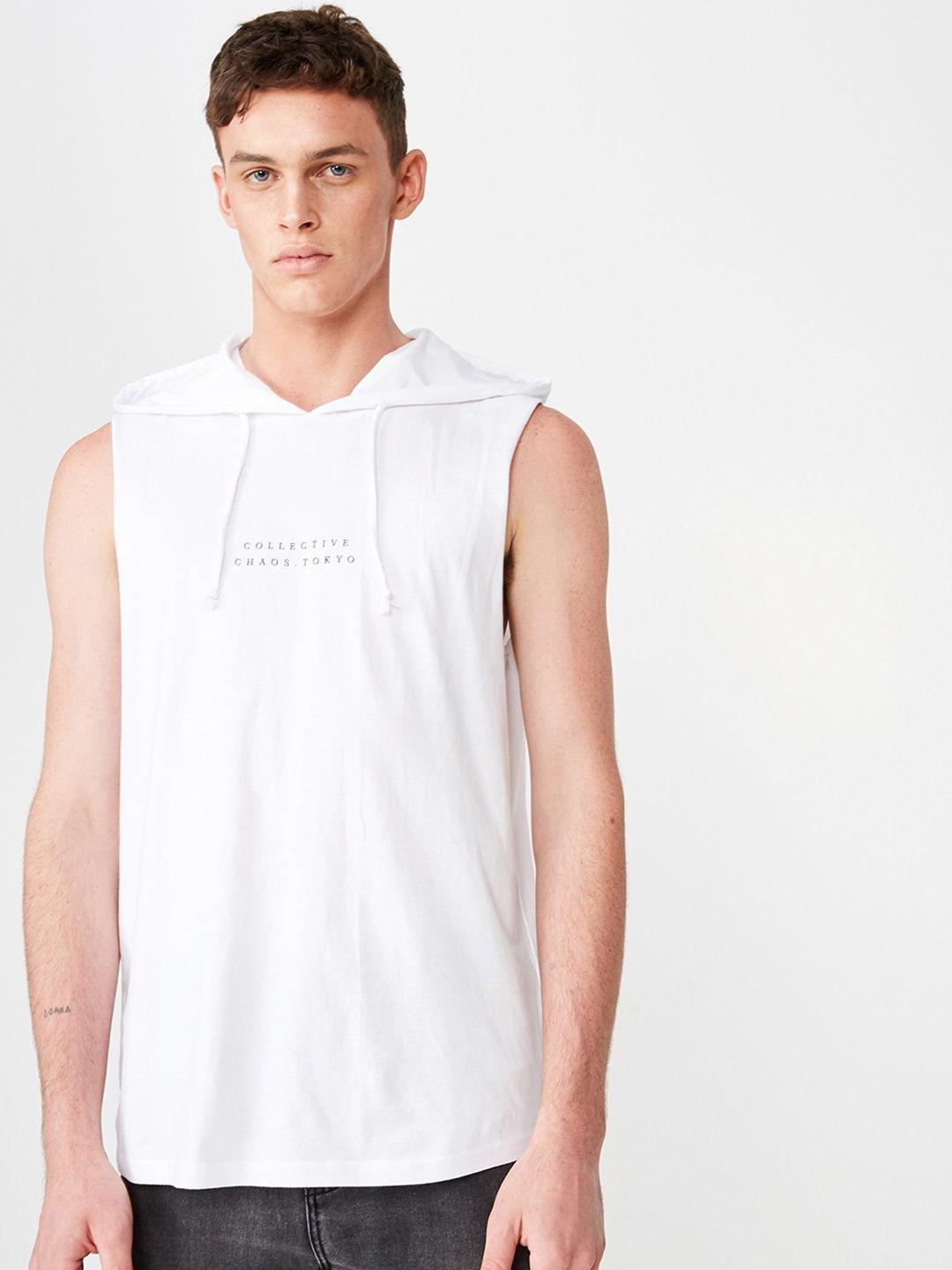 cotton on men white printed hood t-shirt