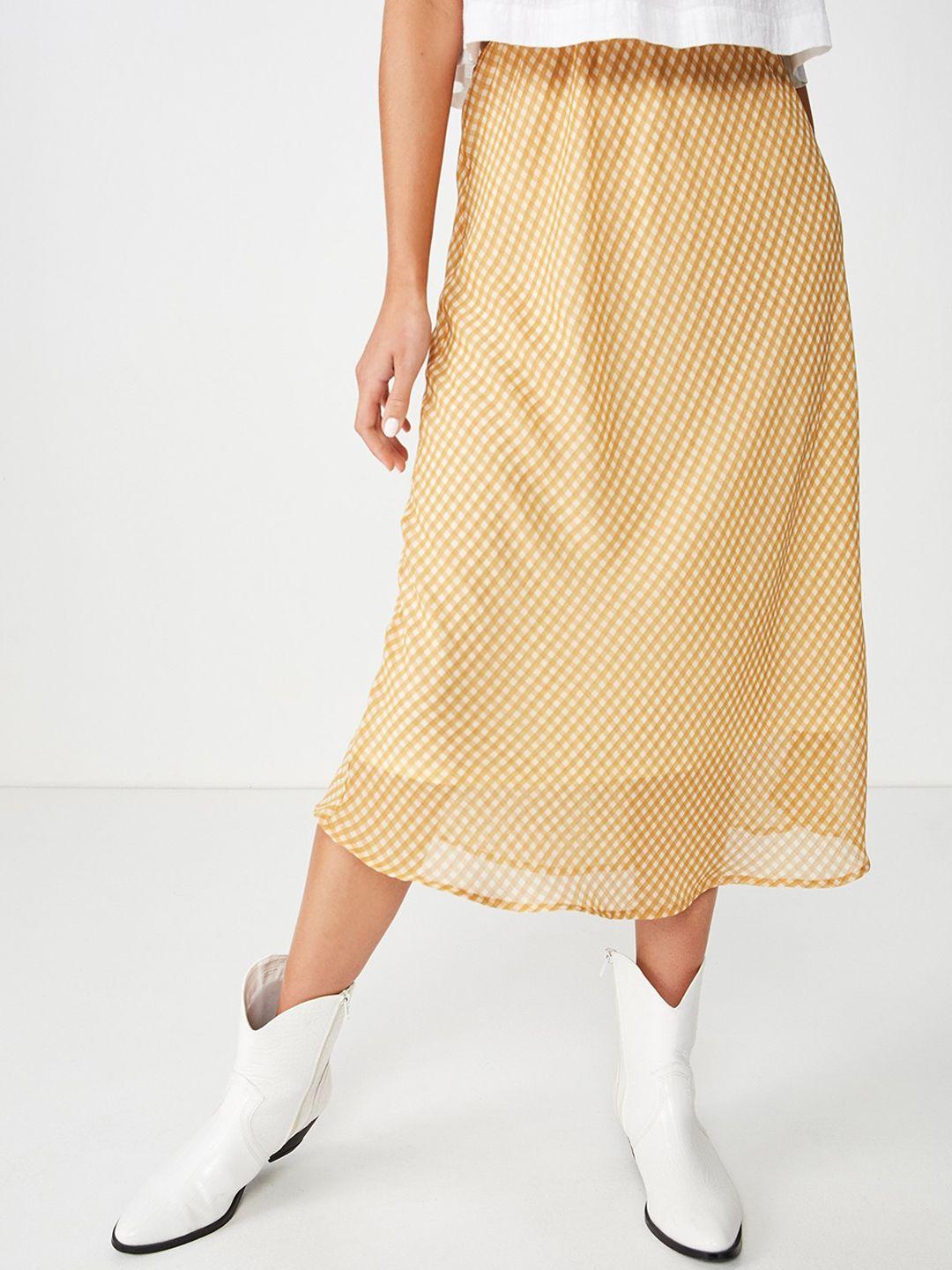 cotton on women beige & mustard yellow printed a-line skirt
