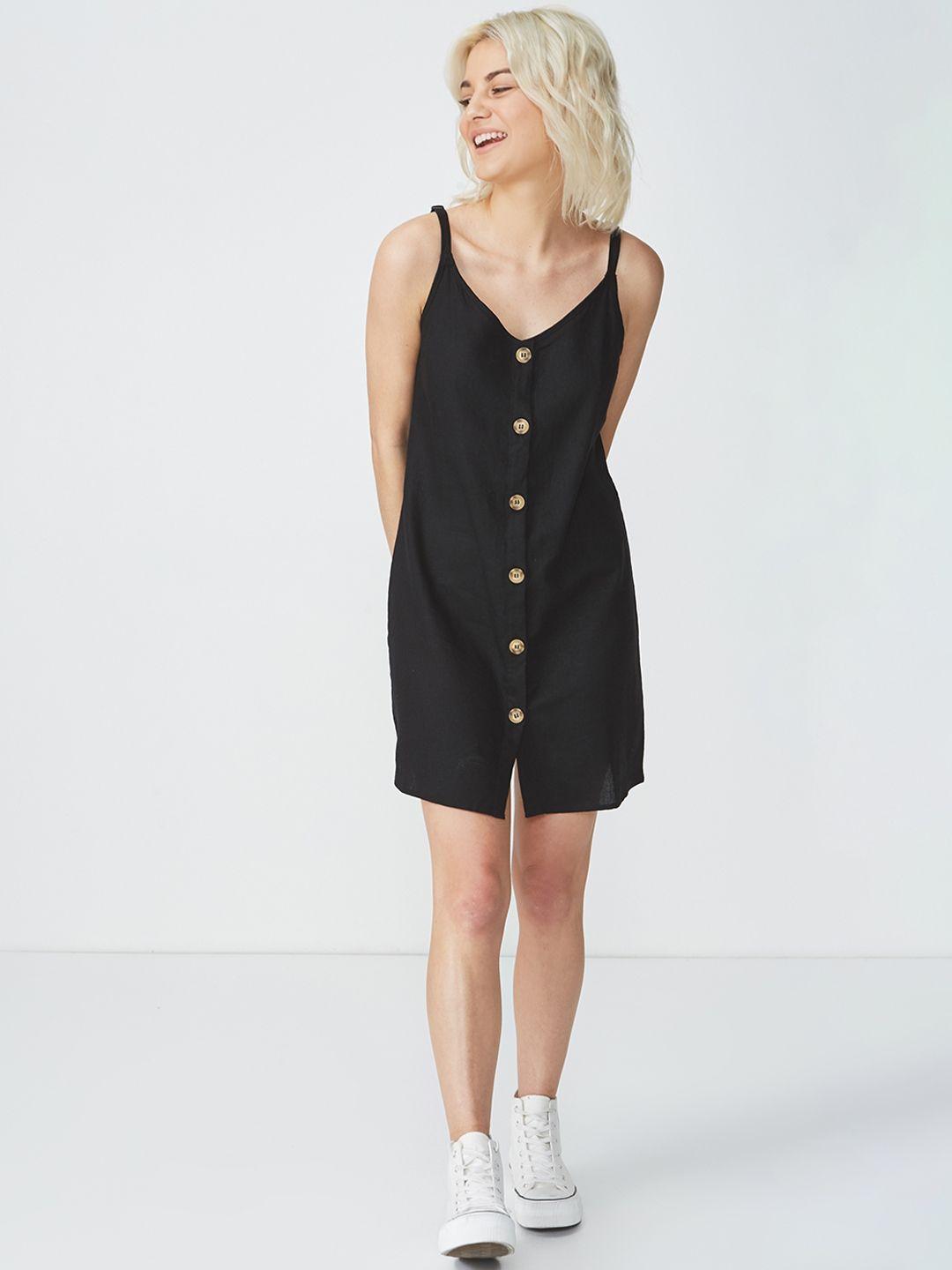 cotton on women black solid pinafore dress