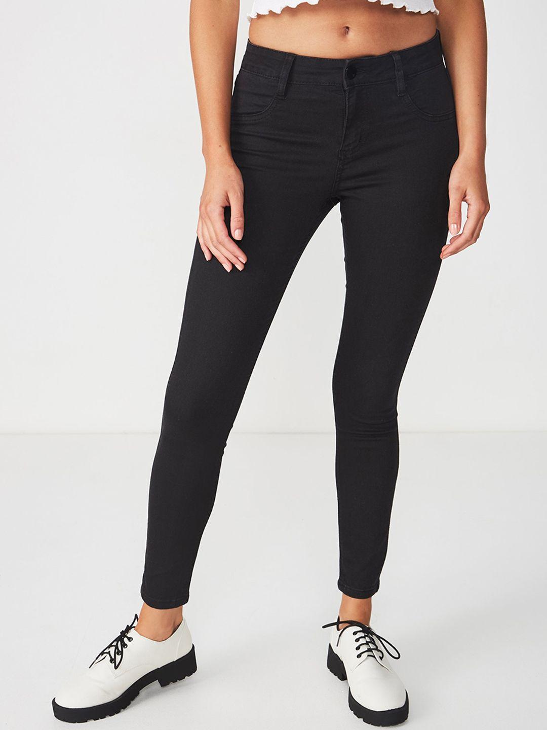 cotton on women black super skinny fit mid-rise clean look jeans
