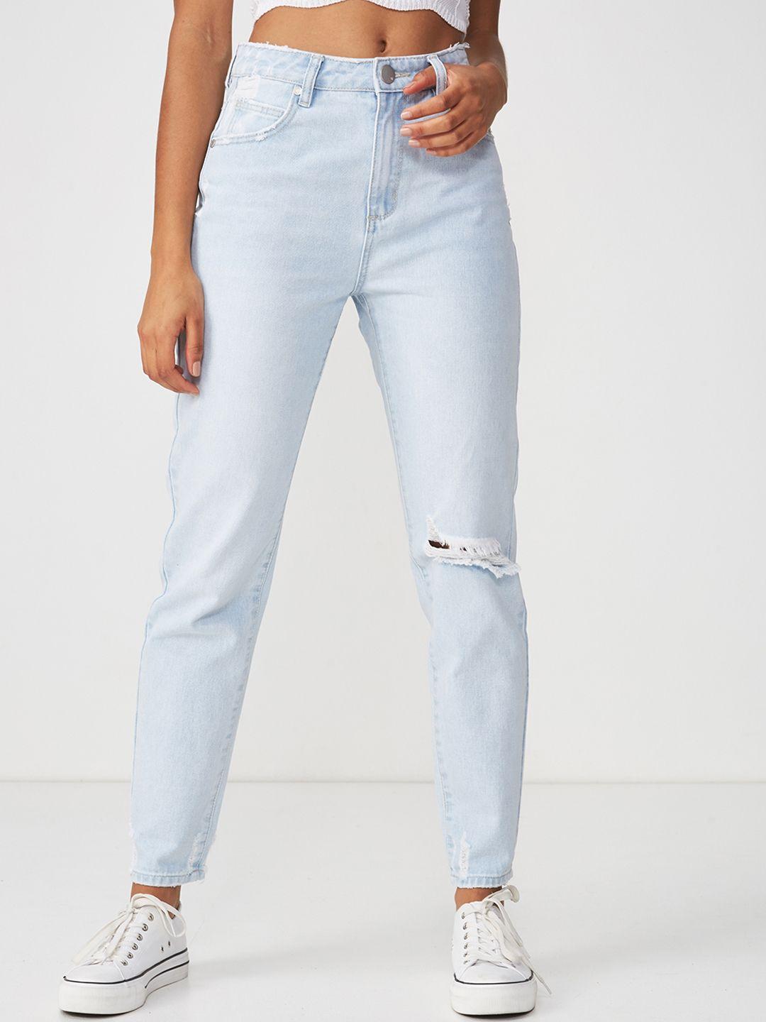 cotton on women blue relaxed fit high-rise mildly distressed jeans