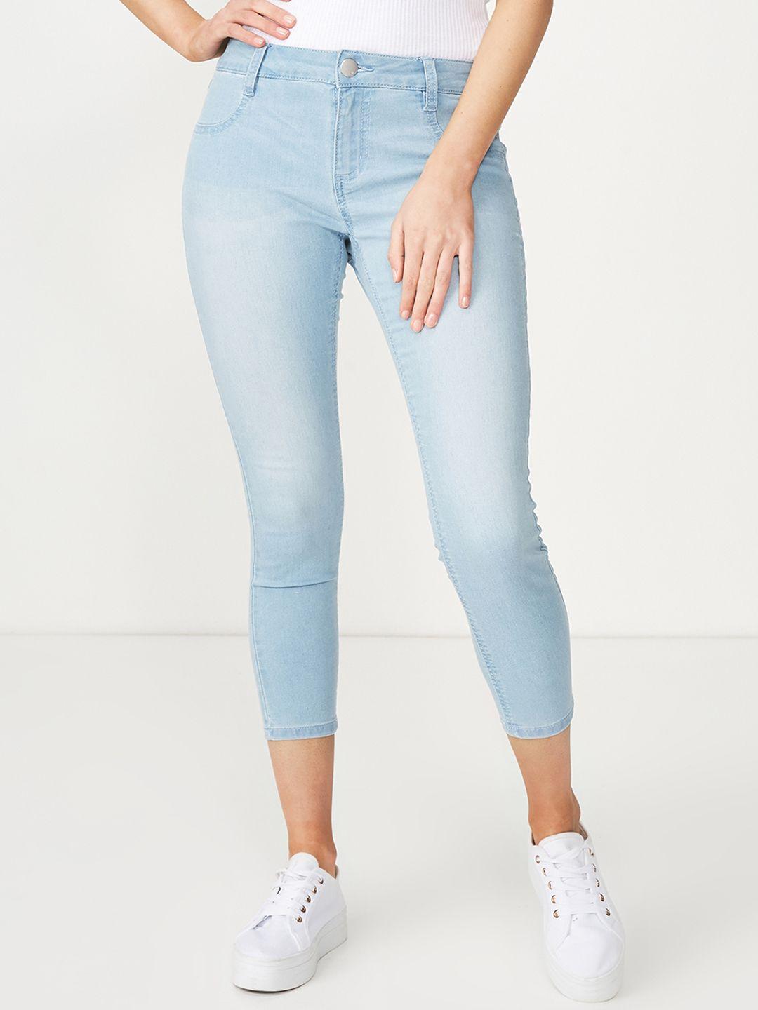 cotton on women blue super skinny fit mid-rise clean look jeans