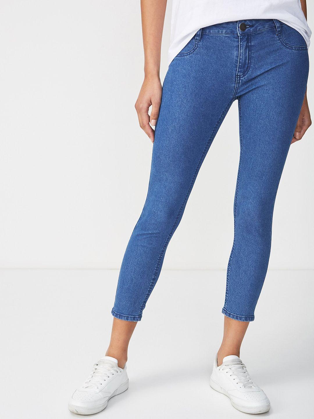 cotton on women blue super skinny fit mid-rise clean look jeans