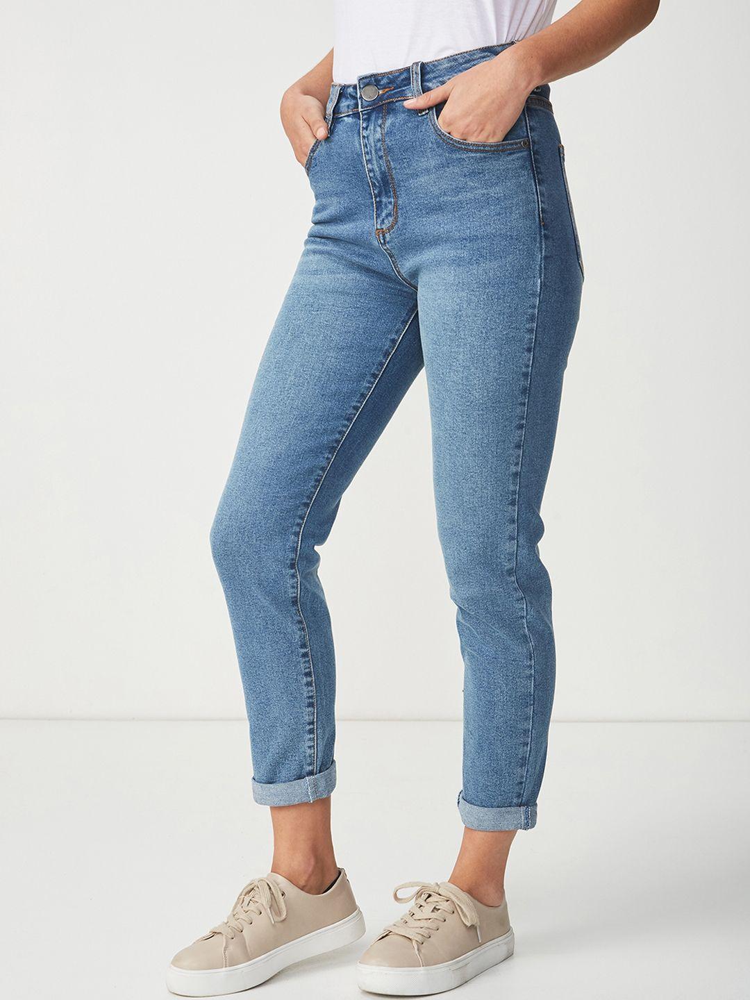cotton on women blue tapered fit high-rise clean look jeans