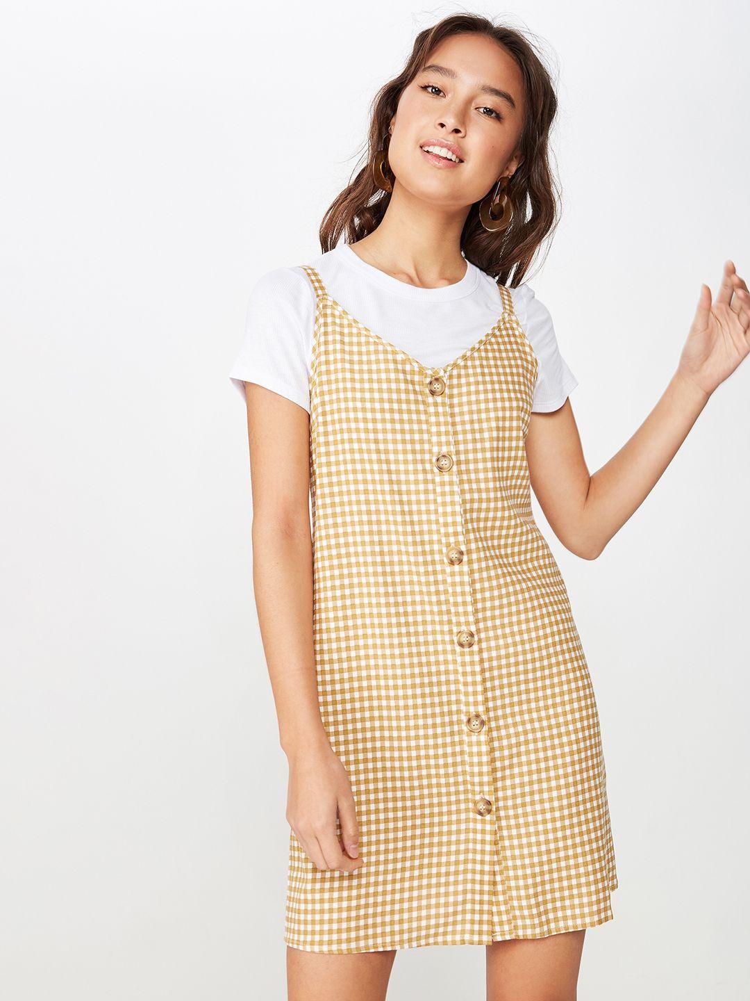 cotton on women checked yellow pinafore dress