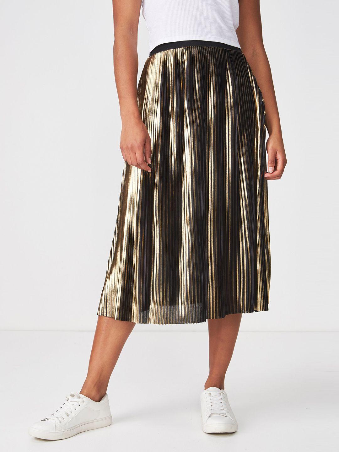 cotton on women metallic striped flared accordion skirt