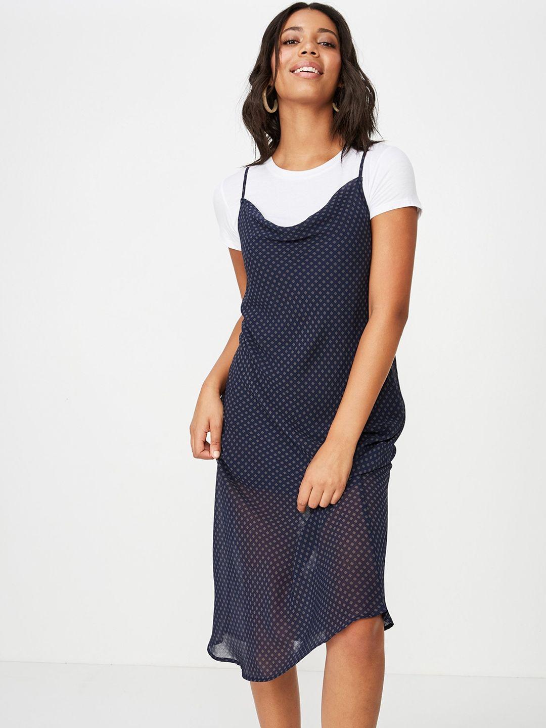 cotton on women navy blue printed sheath dress