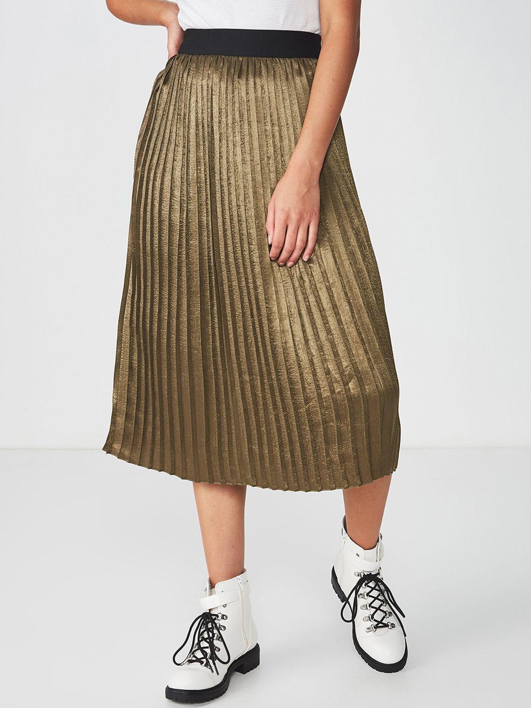 cotton on women olive green solid a-line midi skirt