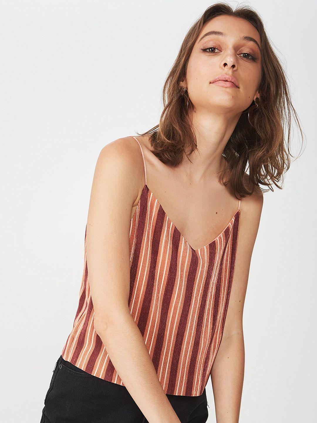 cotton on women peach-coloured & maroon striped top