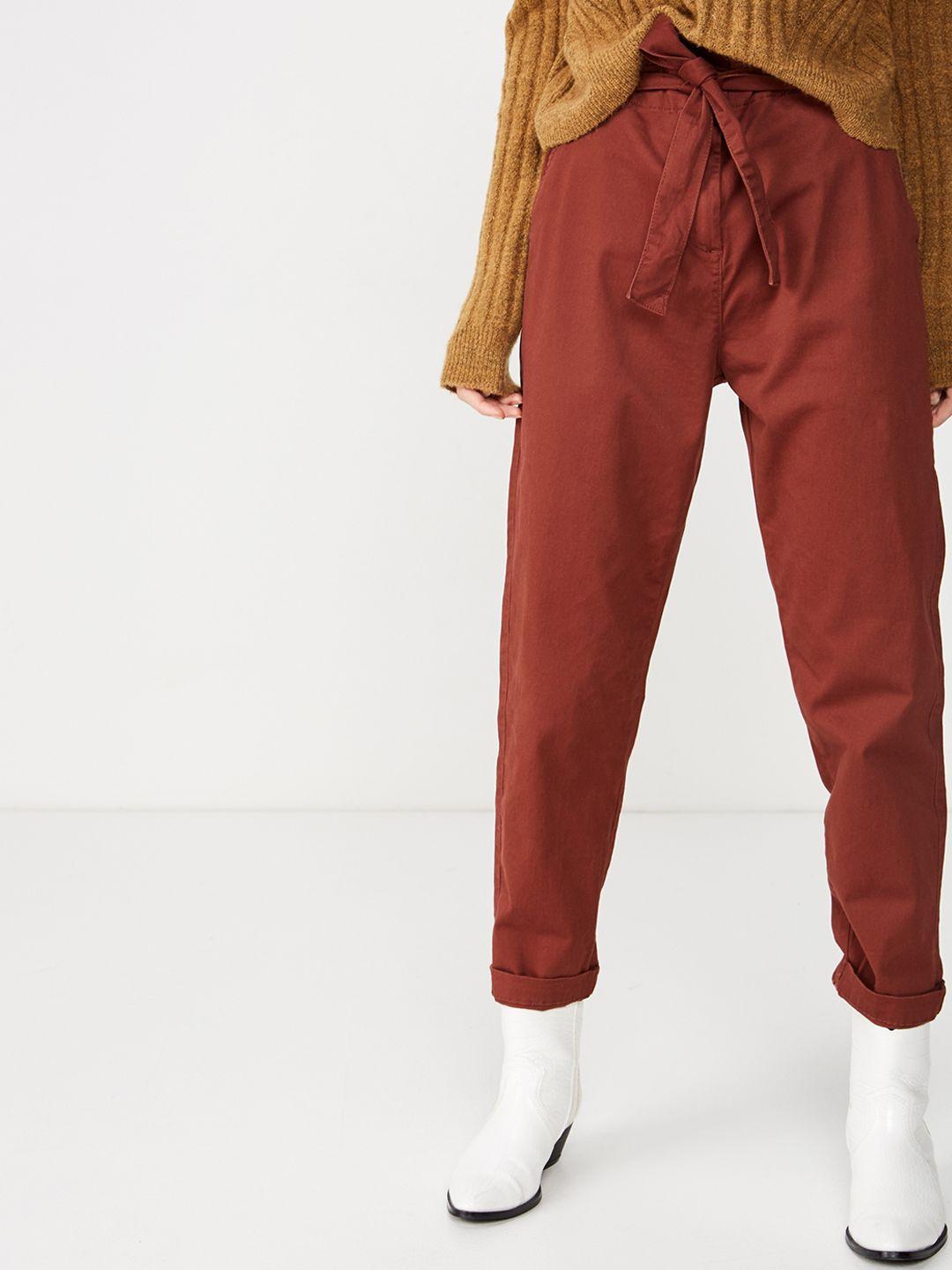cotton on women rust regular fit solid peg trousers