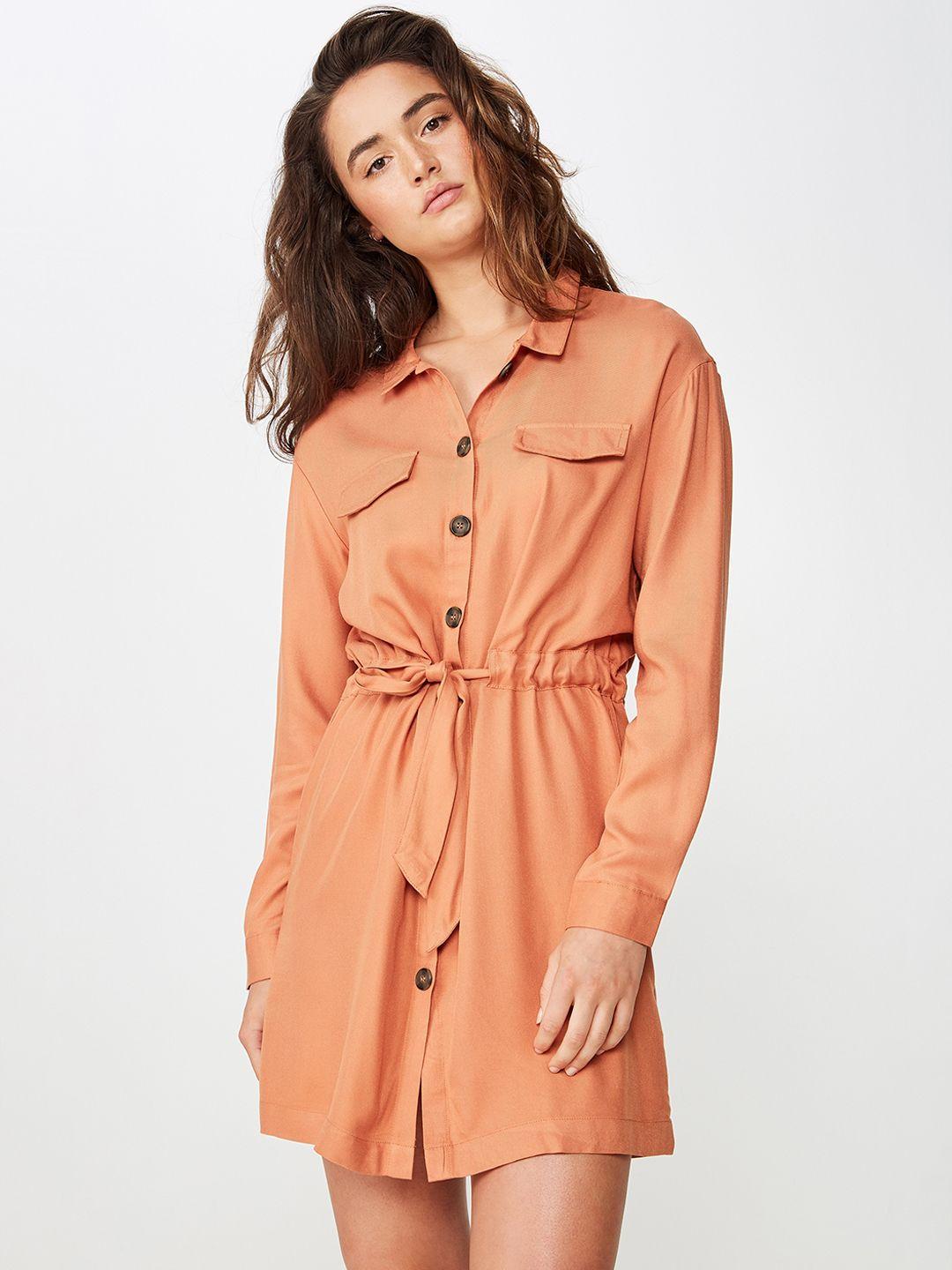 cotton on women tan brown solid shirt dress