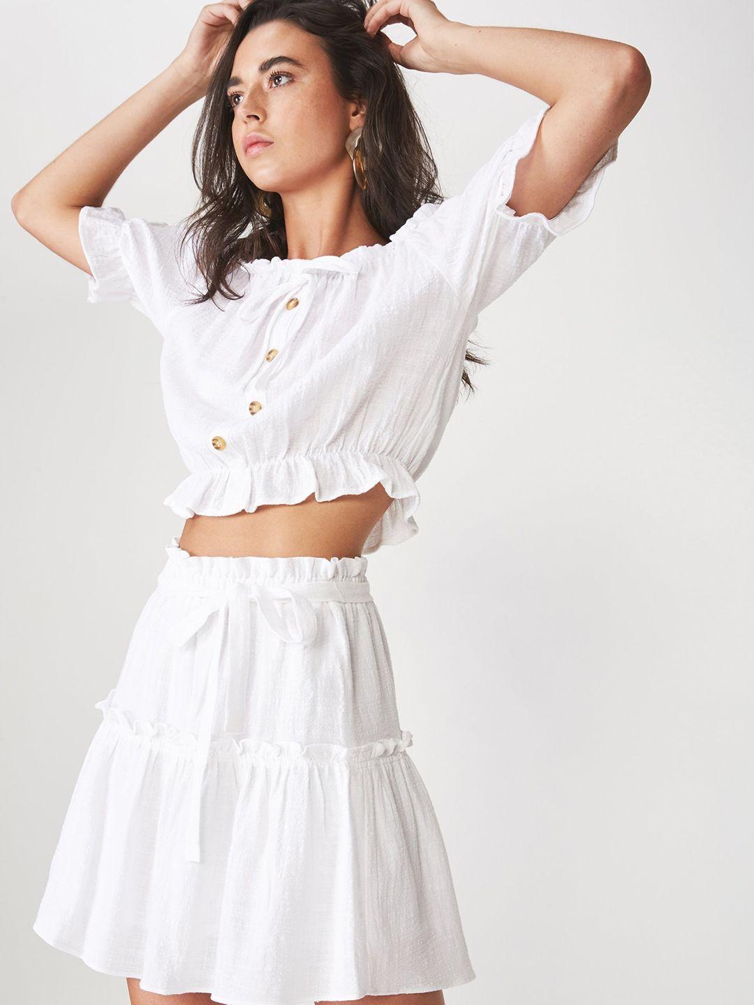 cotton on women white solid flared mini skirt