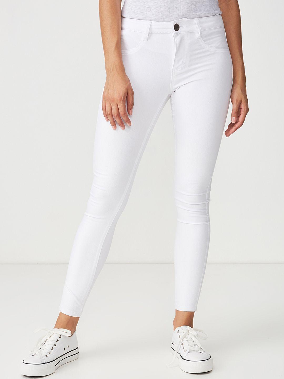 cotton on women white super skinny fit mid-rise clean look jeans