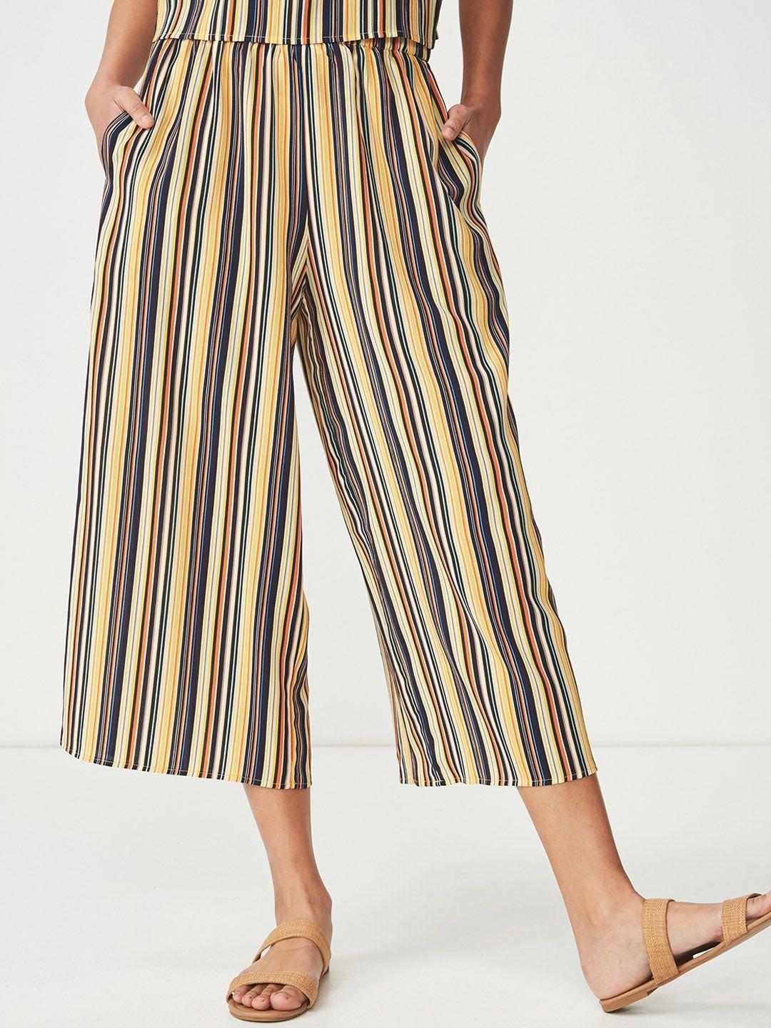cotton on women yellow loose fit striped culottes