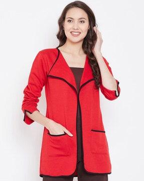 cotton open-front shrug with patch pocket