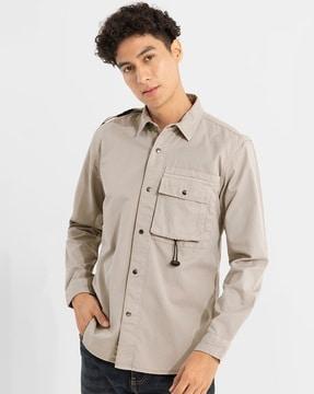 cotton overshirt with flap pocket