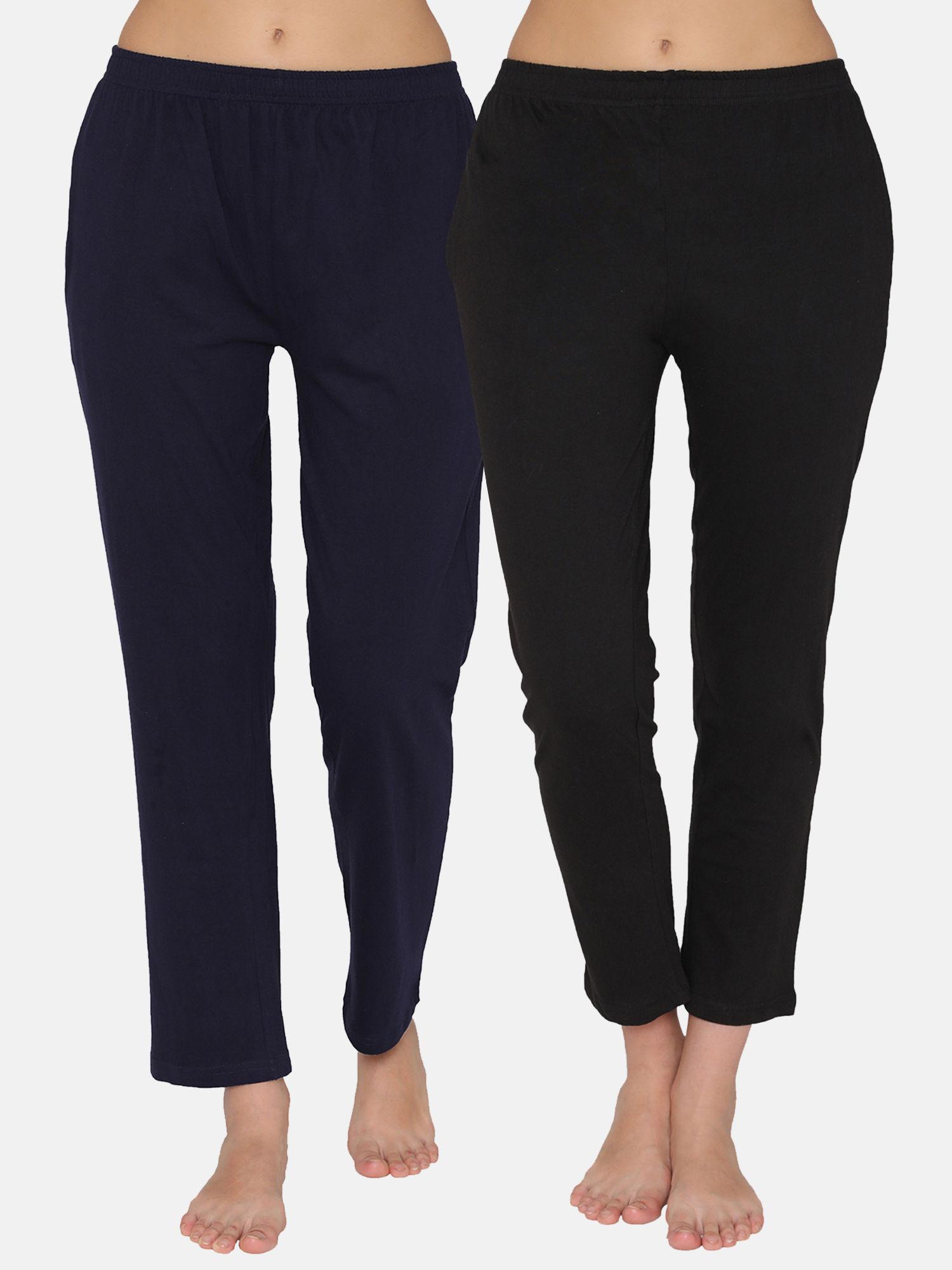 cotton pack of 2 chic basic pyjama pants with pocket-blue & black