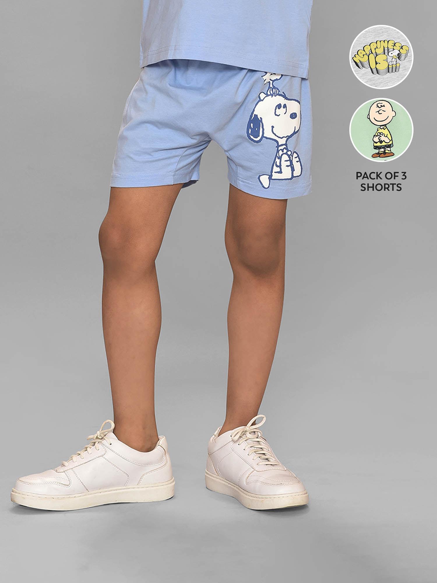 cotton peanuts snoopy printed shorts for kids (pack of 3)