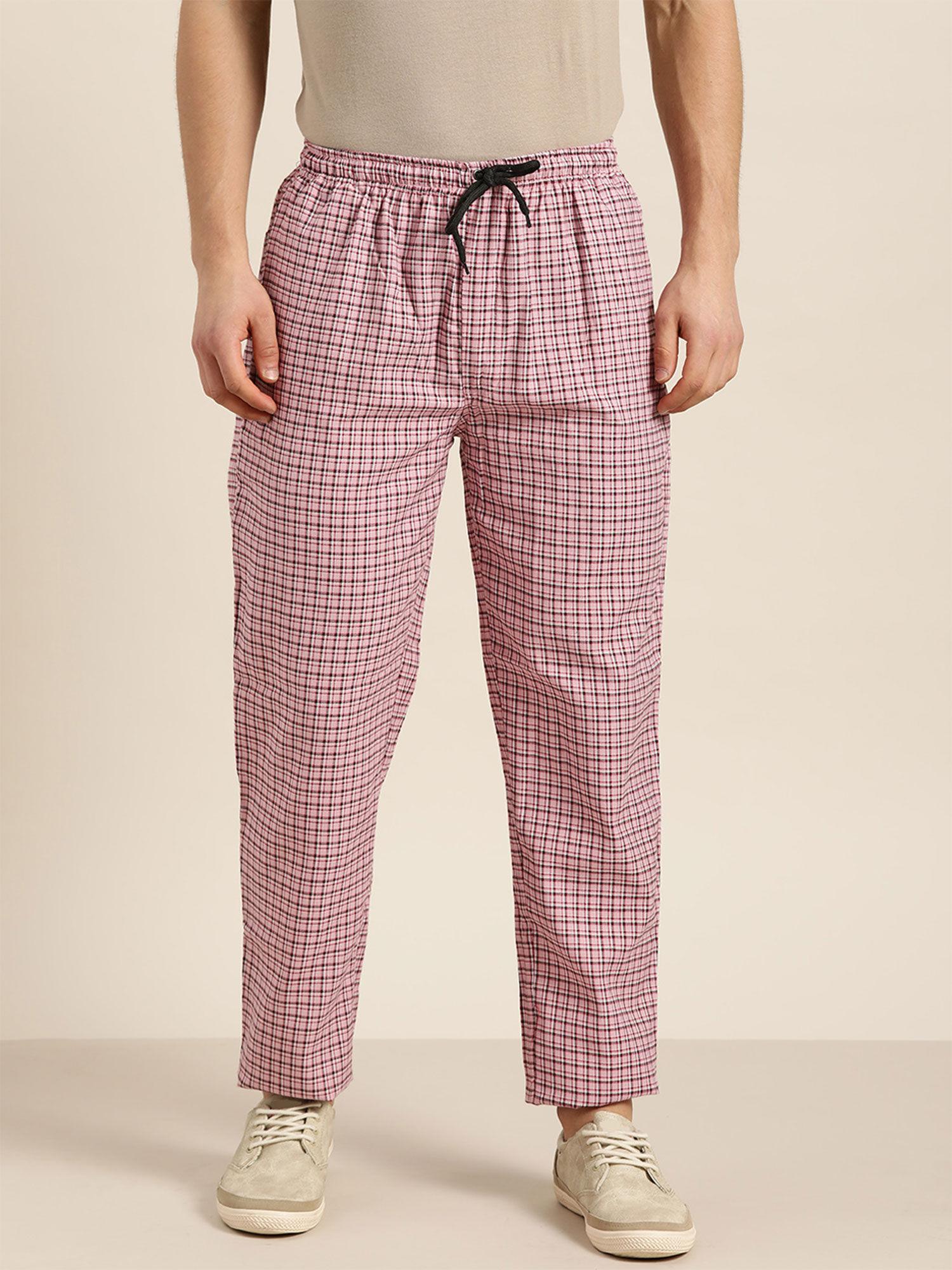 cotton pink & white checked track pant