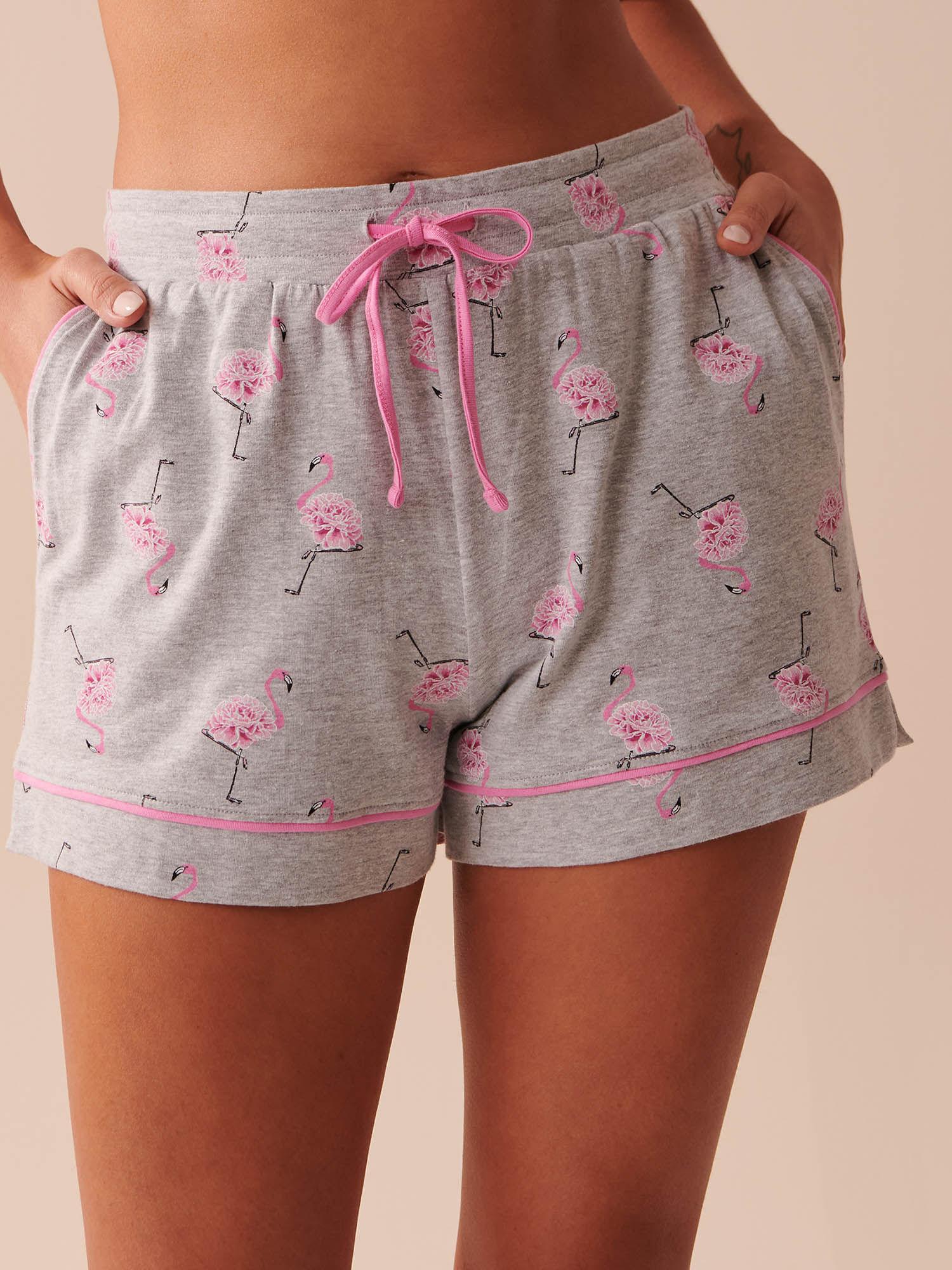 cotton pink flamingo pajama shorts