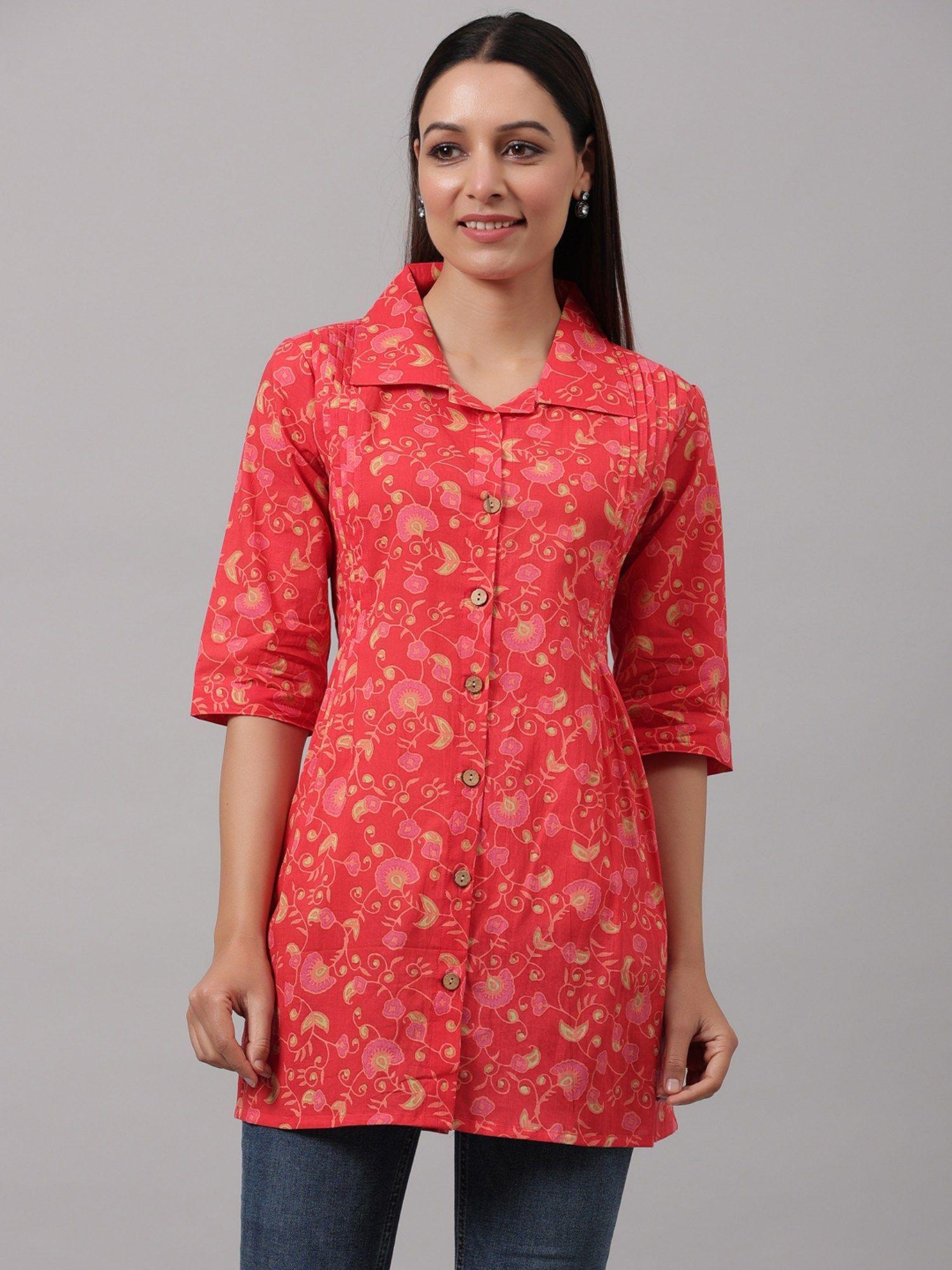 cotton pintuck red shirt