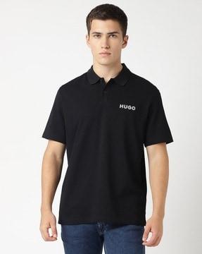 cotton pique label logo regular fit polo t-shirt