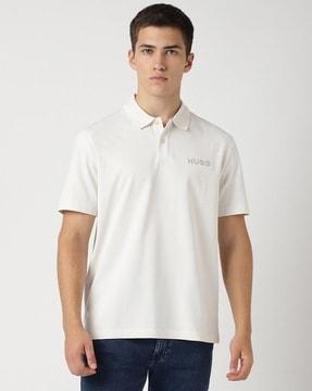 cotton pique label logo regular fit polo t-shirt