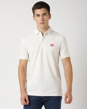 cotton-pique logo label slim fit polo shirt