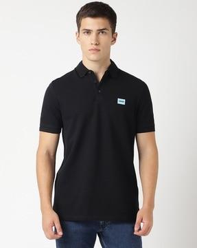 cotton-pique logo label slim fit polo shirt