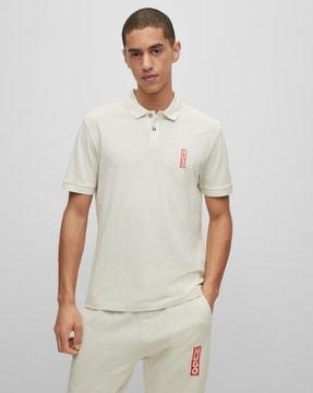 cotton-pique marker-inspired logo polo shirt