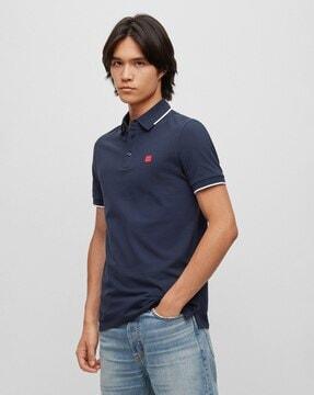 cotton pique slim fit logo label polo t-shirt