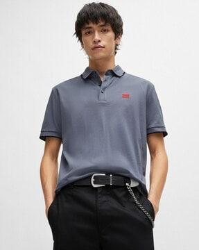 cotton pique slim fit logo label polo t-shirt