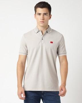 cotton pique slim fit logo label polo t-shirt