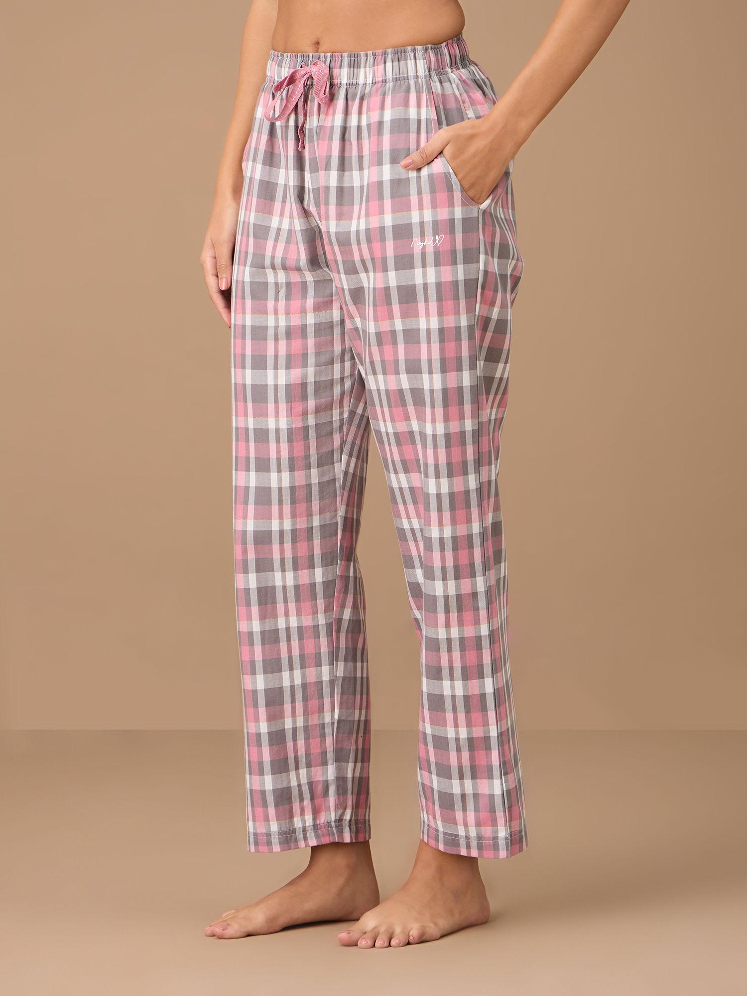 cotton plaid pajama - nys141 - grey pink plaid
