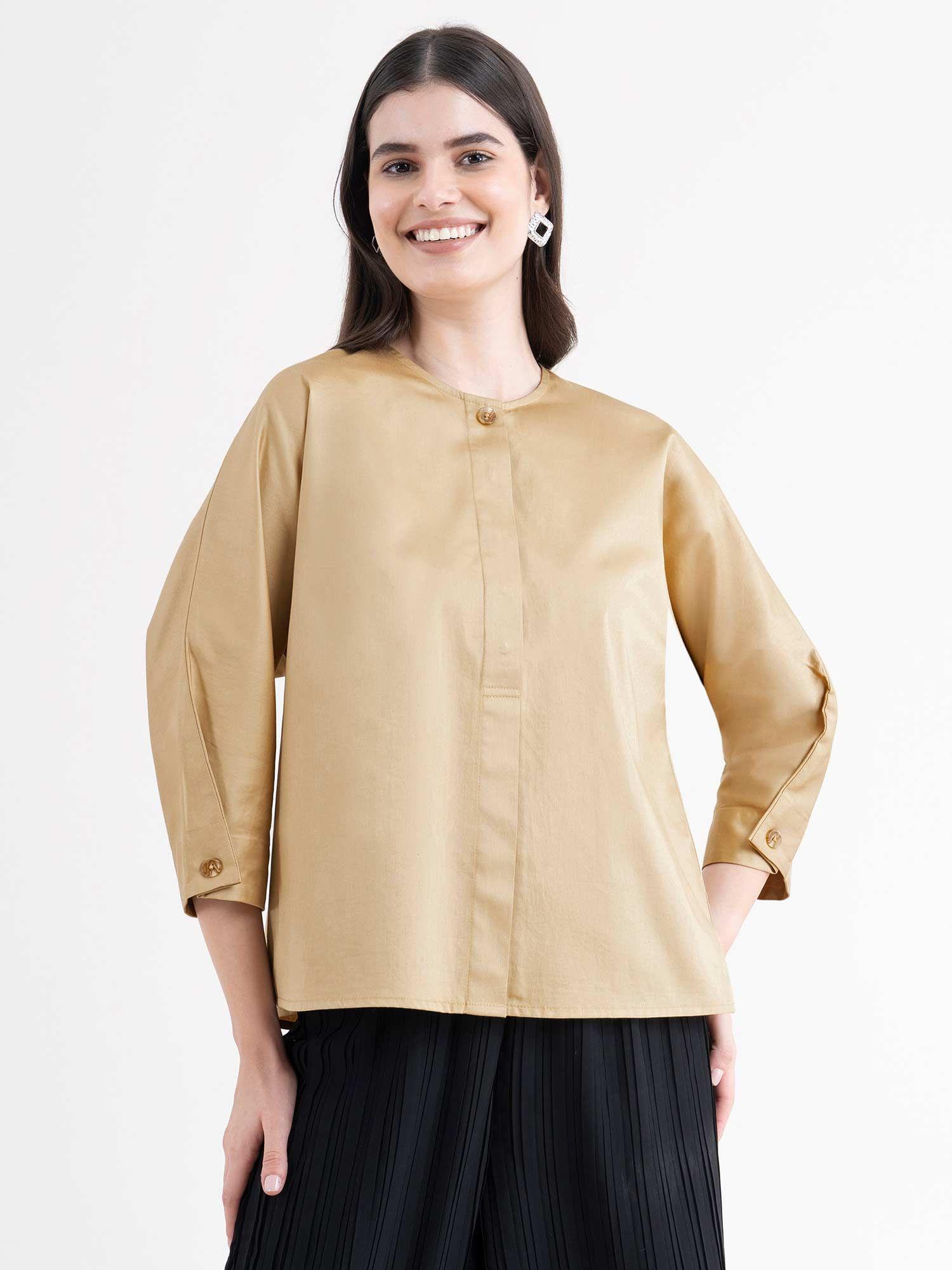 cotton pleat detail top - beige