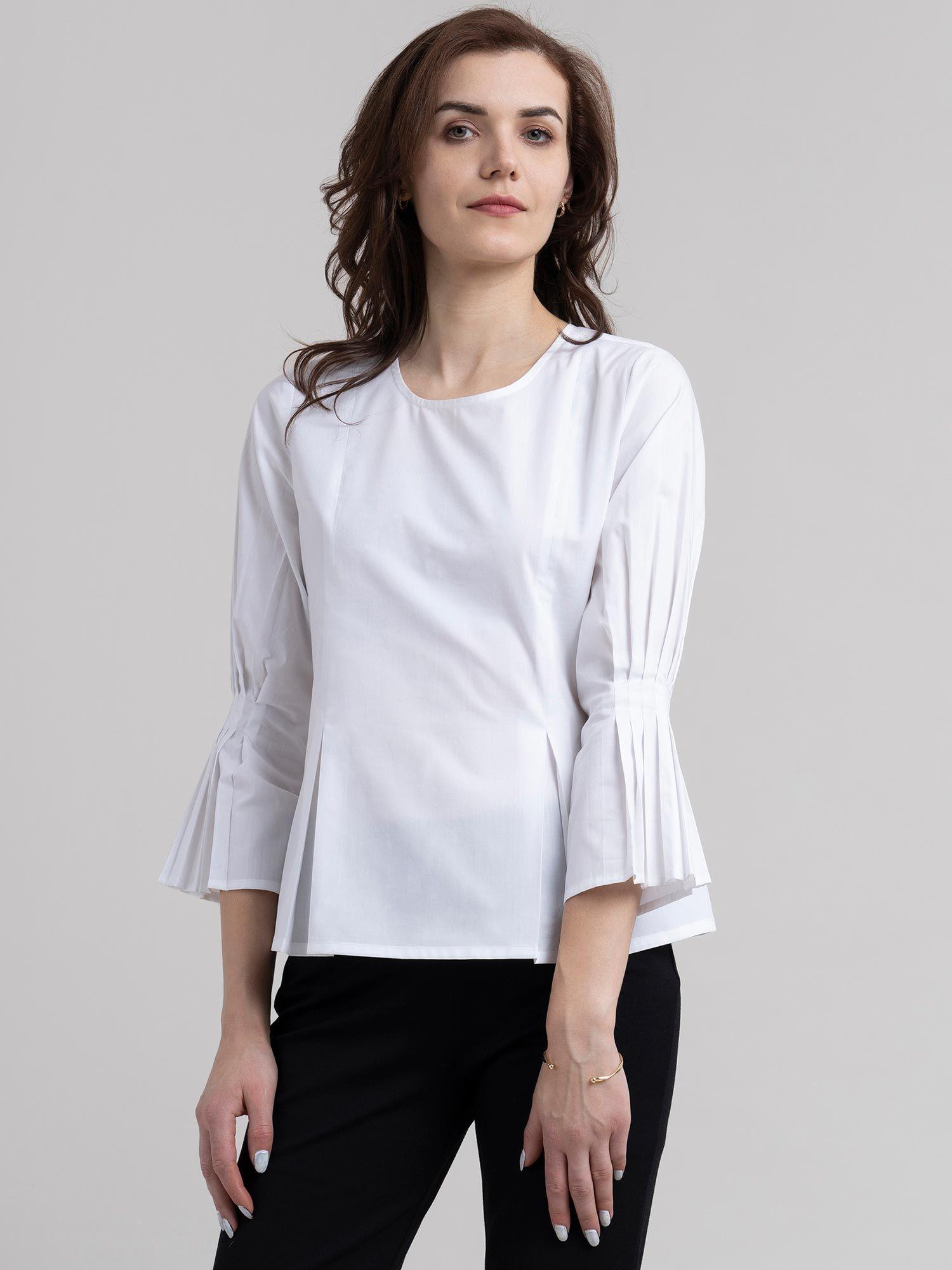 cotton pleat detail top - white