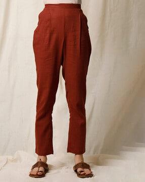 cotton pleat-front pants with insert pockets