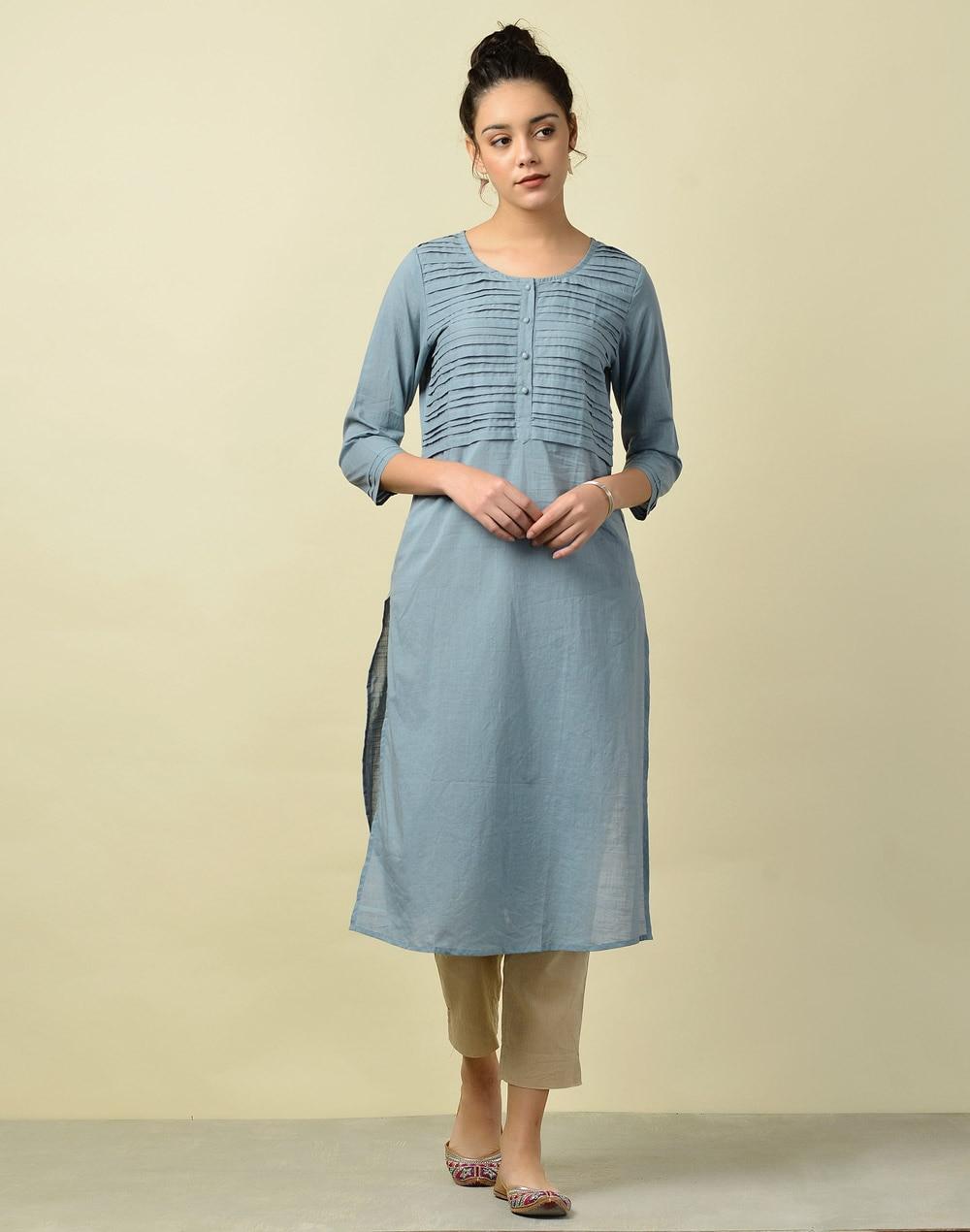 cotton pleated yoke long kurta