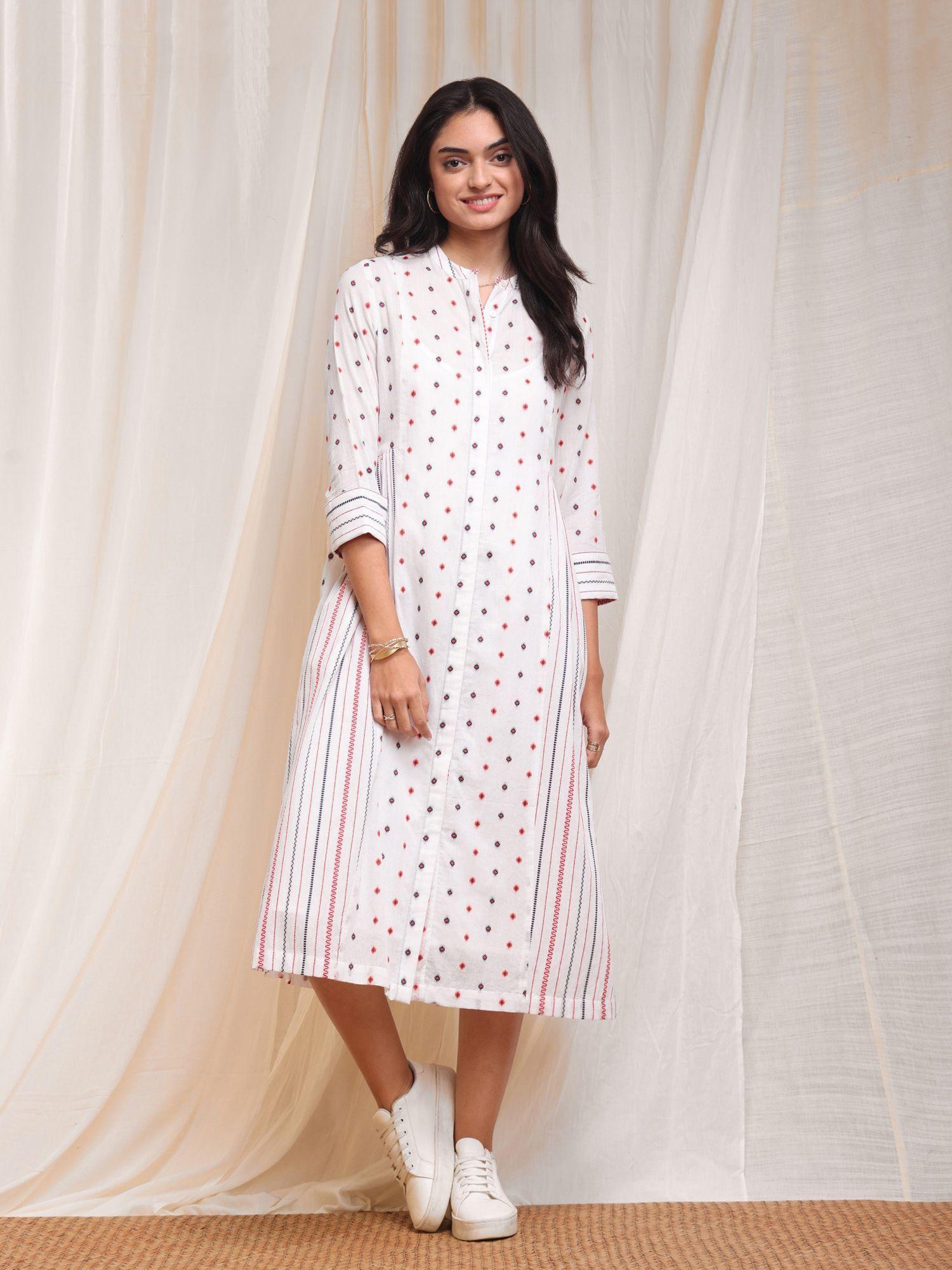 cotton polka a-line dress - white