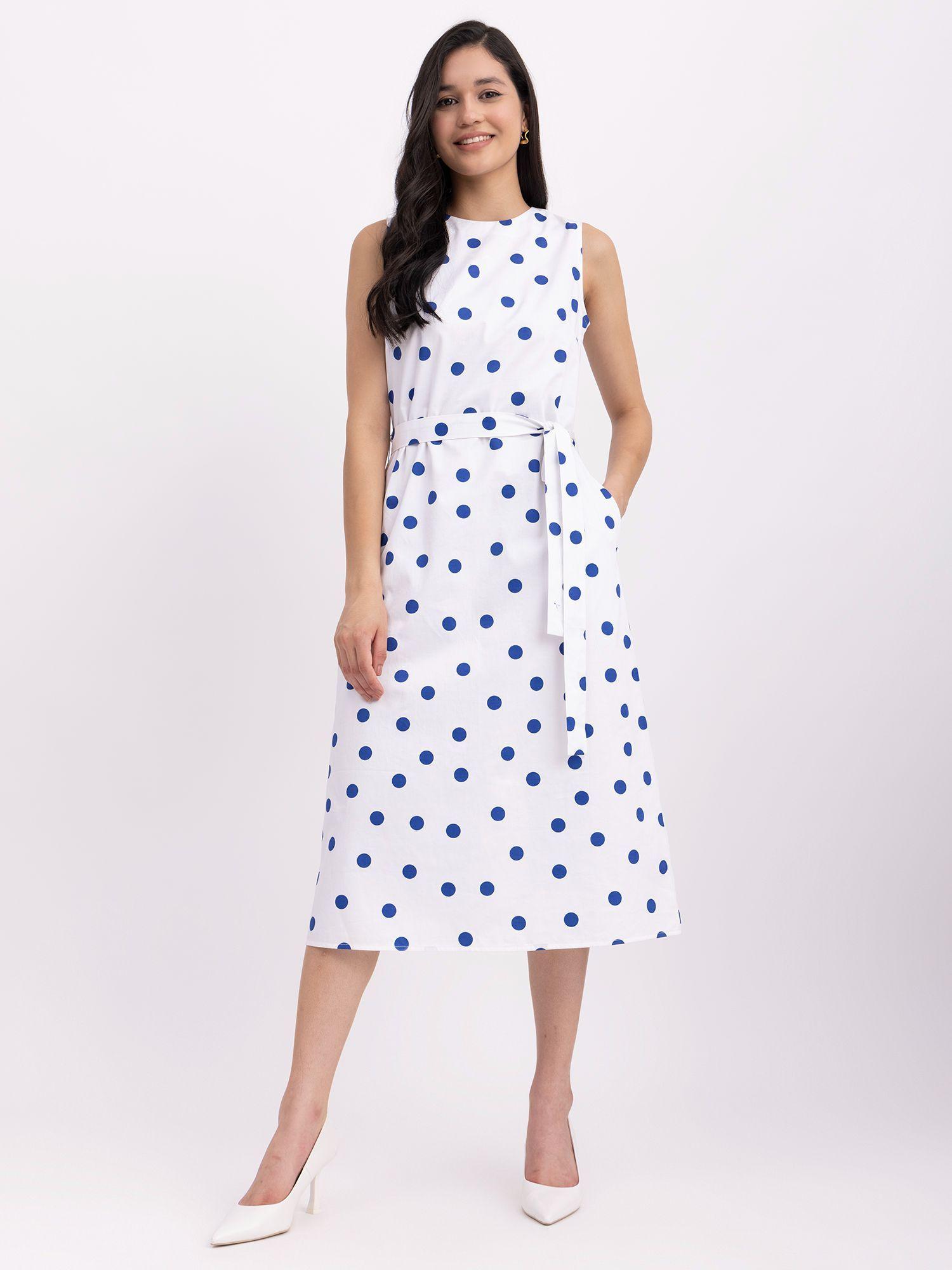 cotton polka dot dress - white and blue (set of 2)