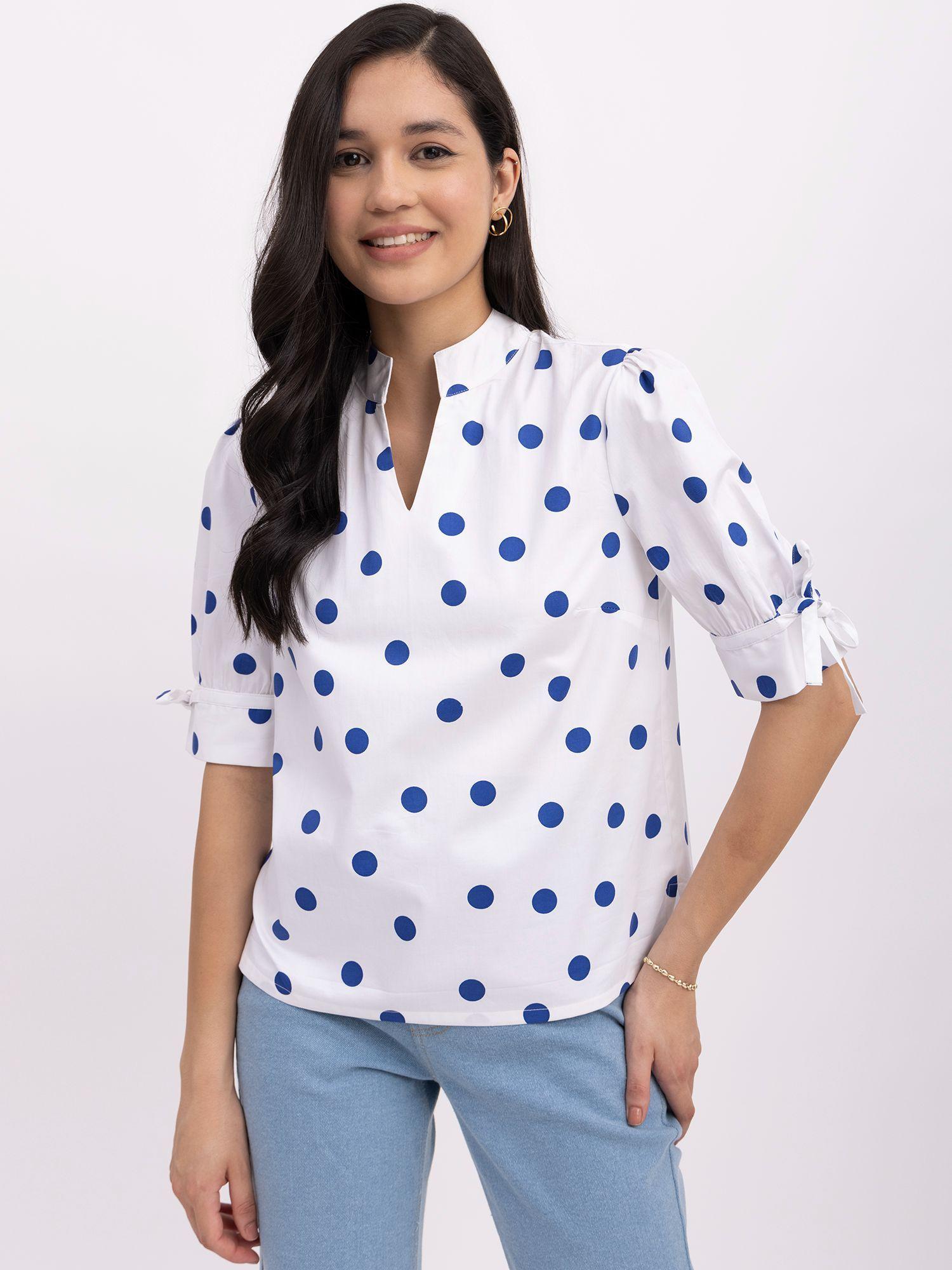 cotton polka dot top - white and blue