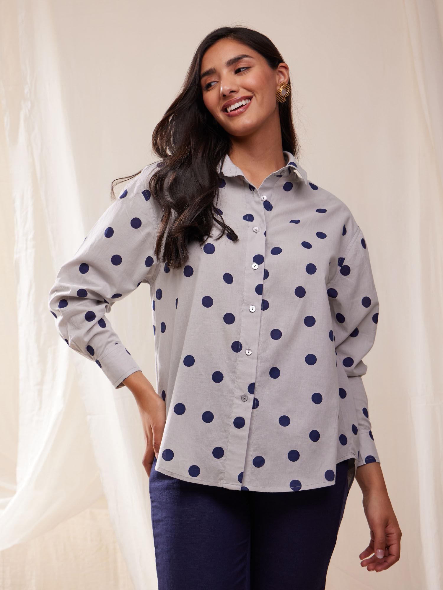 cotton polka print shirt- off white