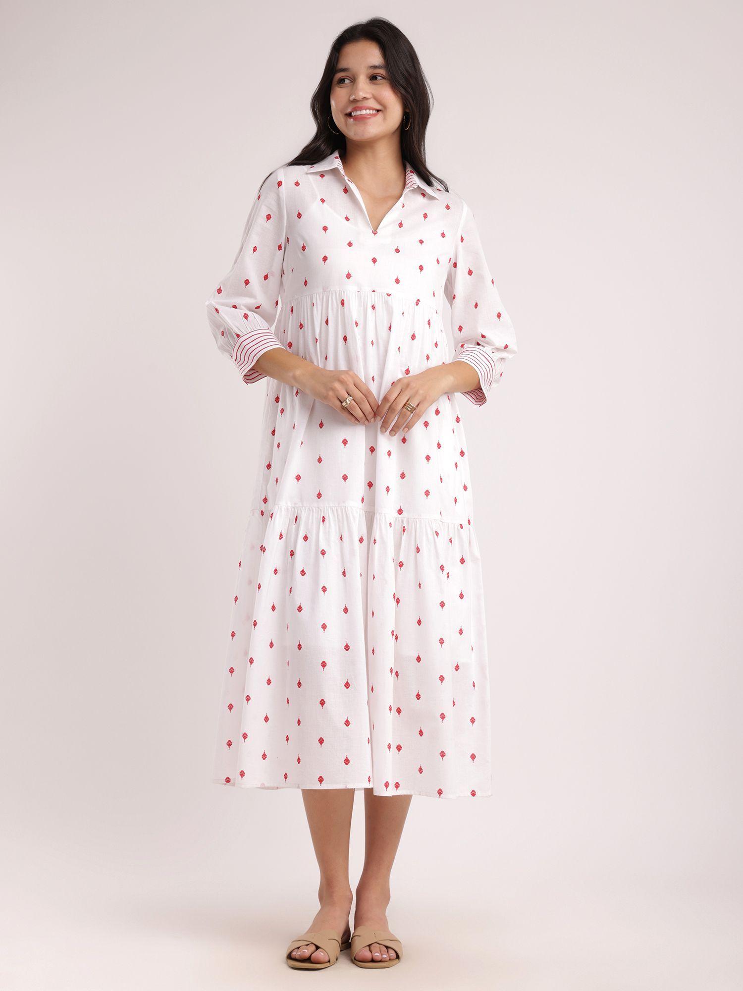 cotton polka shirt dress - white & red