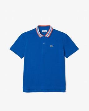 cotton polo t-shirt with logo applique