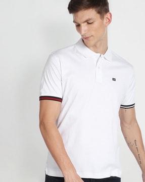 cotton polo t-shirt with logo applique